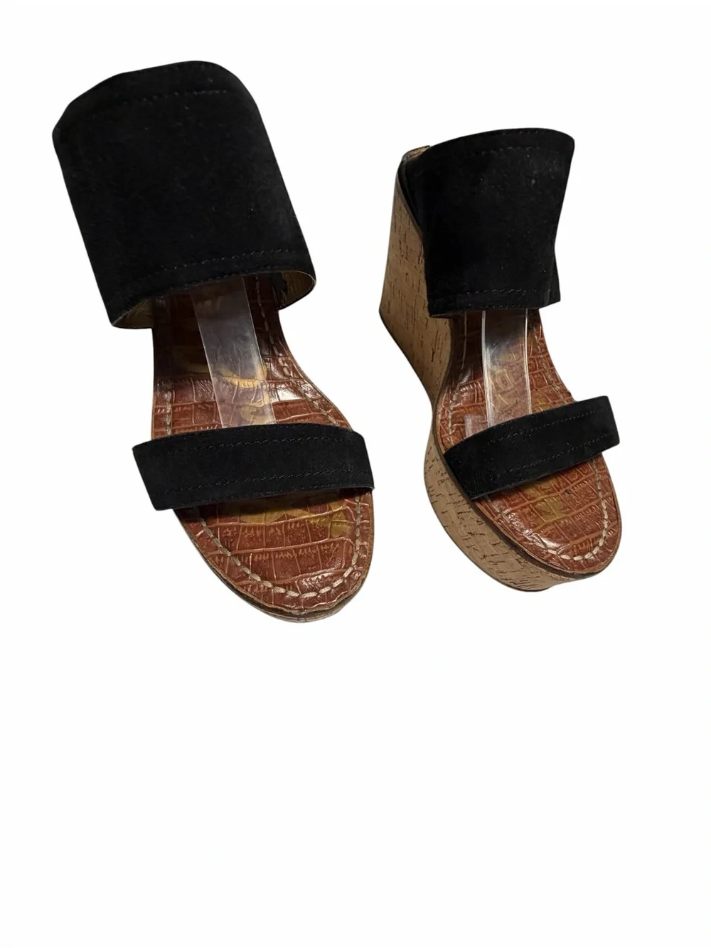 Sam Edelman Gala Women's Black Suede Two-Strap Cork Wedge Sandals Sz 8.5